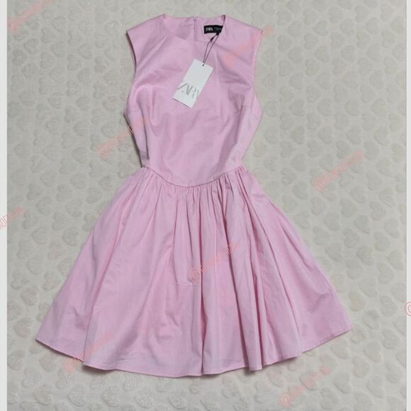 NWT ZARA SHORT gabardine corset voluminous pink dress - Picture 10 of 16